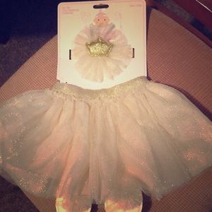 Gold tutu, headband, foot wrap set
